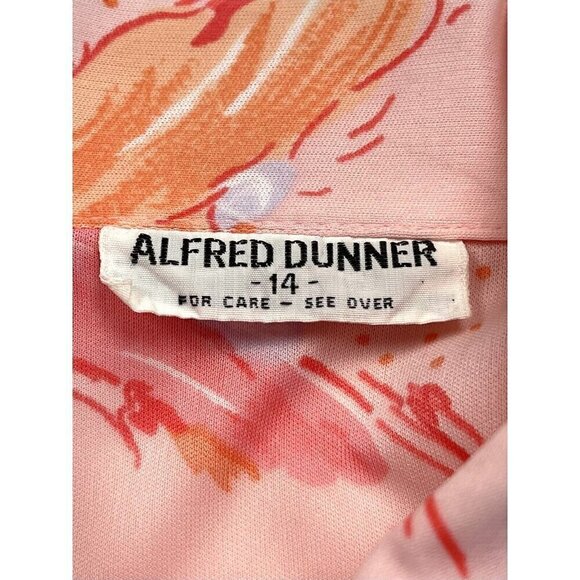 VTG 1970s ALFRED DUNNER Womens MEDIUM 14 Pink Floral Polyester Disco BLOUSE EUC - Picture 6 of 7